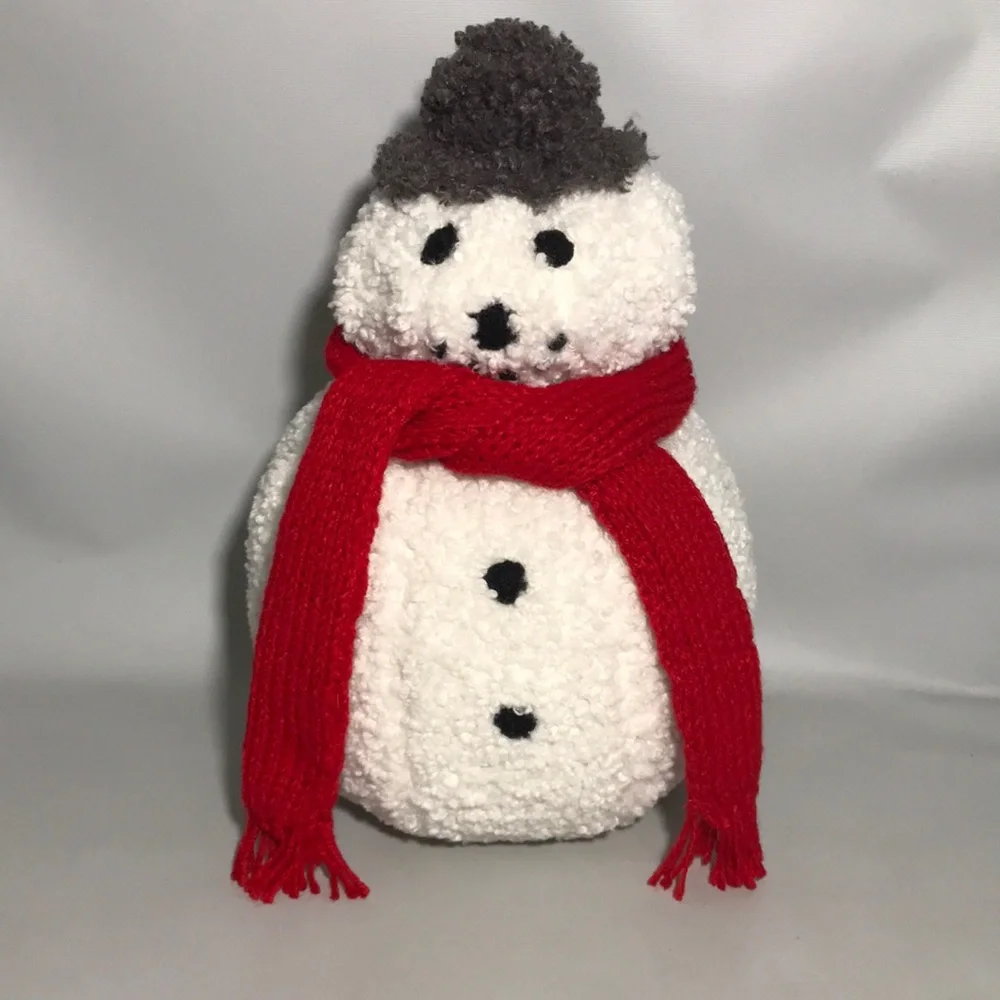 Pottery Barn Archie The Snowman Faux Fur Pillow with Red Scarf 13” Tall